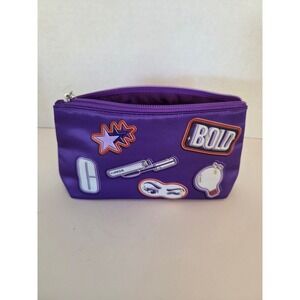 Clinique Purple‎ Makeup Bag Cosmetic Travel Pouch w/Embellished Patches New